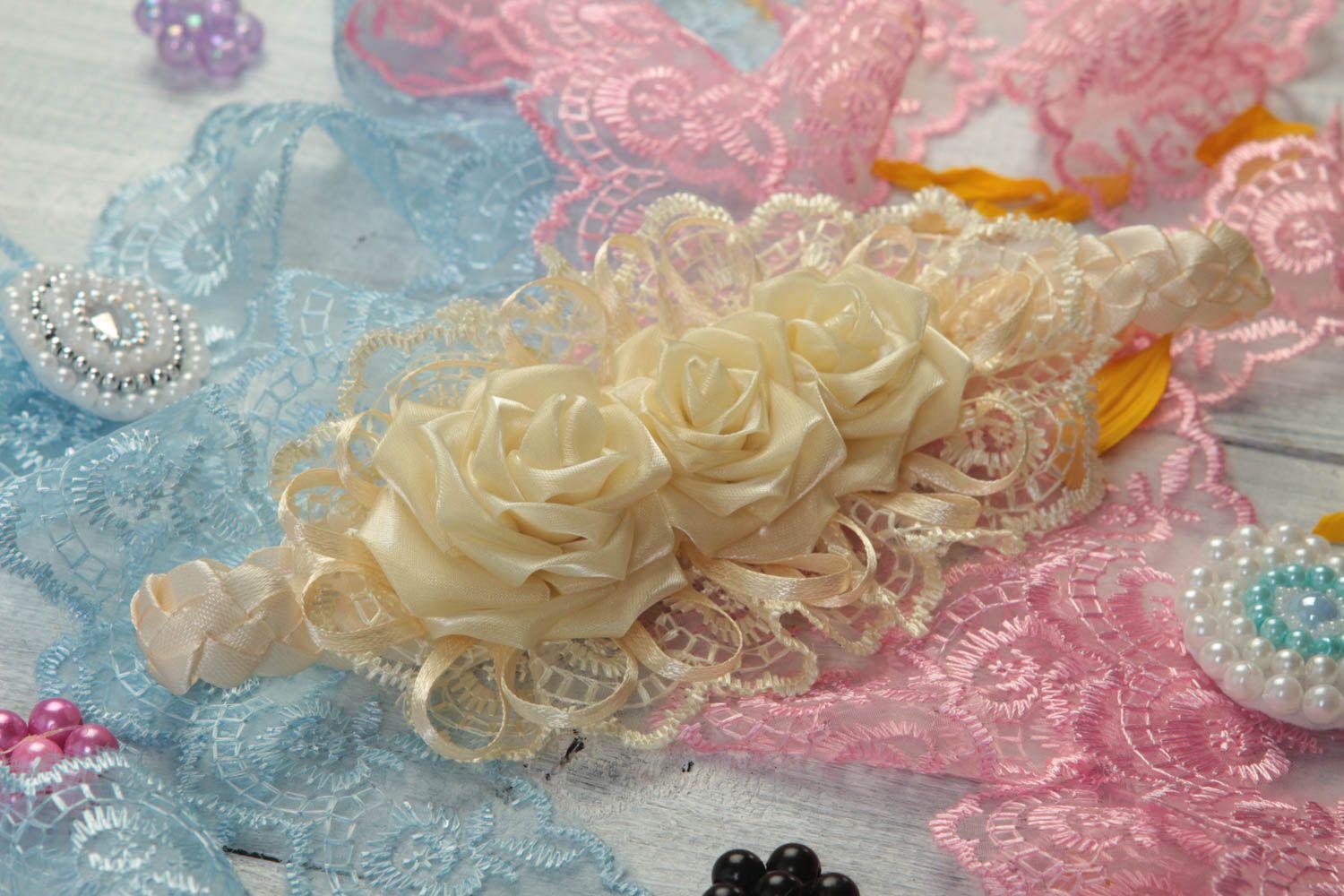 Schmuck handgemacht Haarband mit Blumen Accessoires für Haare Geschenk Ideen foto 1