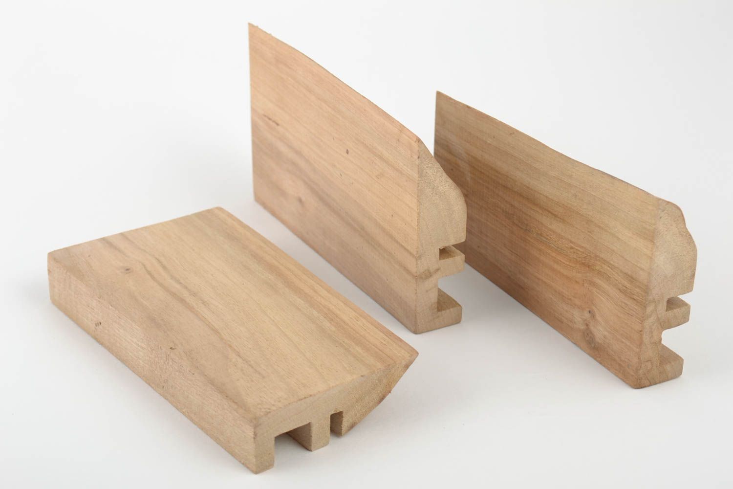 Set of designer wooden varnished homemade tablet holders for desktop 3 items photo 4