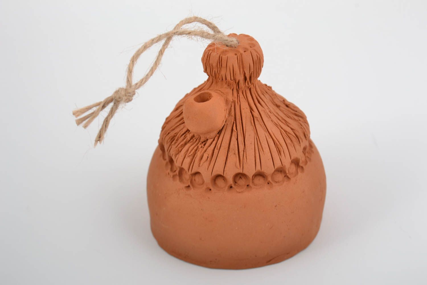 Designer ceramic figured bell handmade of red clay with a cord for hanging photo 5