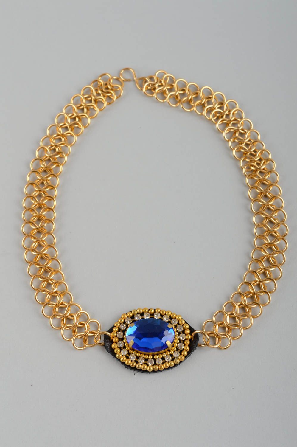 Handmade Damen Collier Modeschmuck Halskette Geschenk für Frauen Leder Metall foto 2