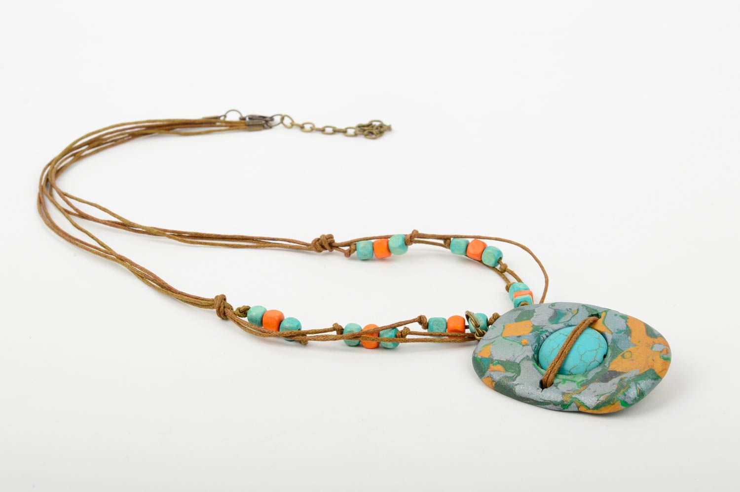 Handmade female necklace unusual stylish jewelry polymer clay pendant photo 2