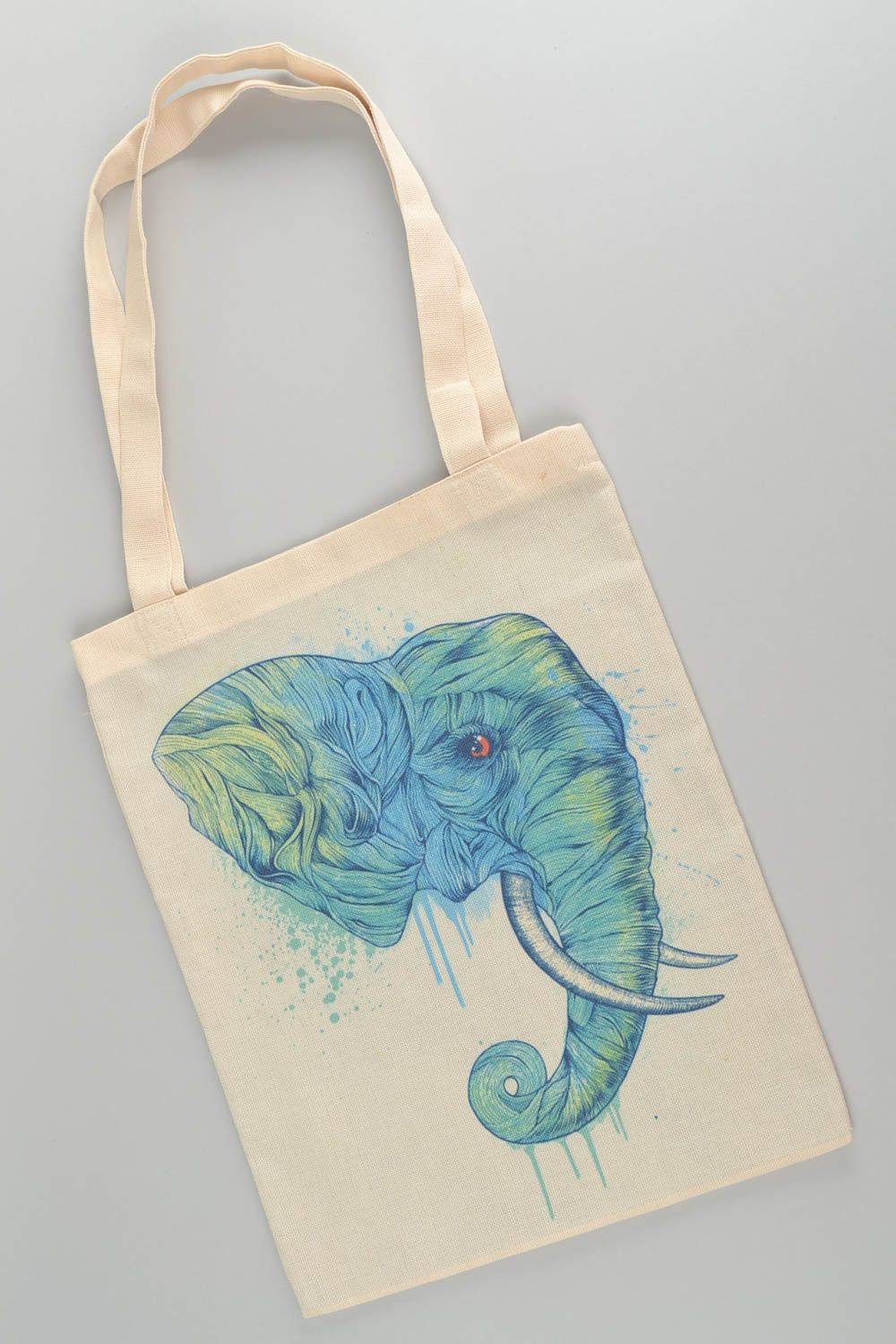 Female handmade unusual beautiful textile bag with print elephant photo 3