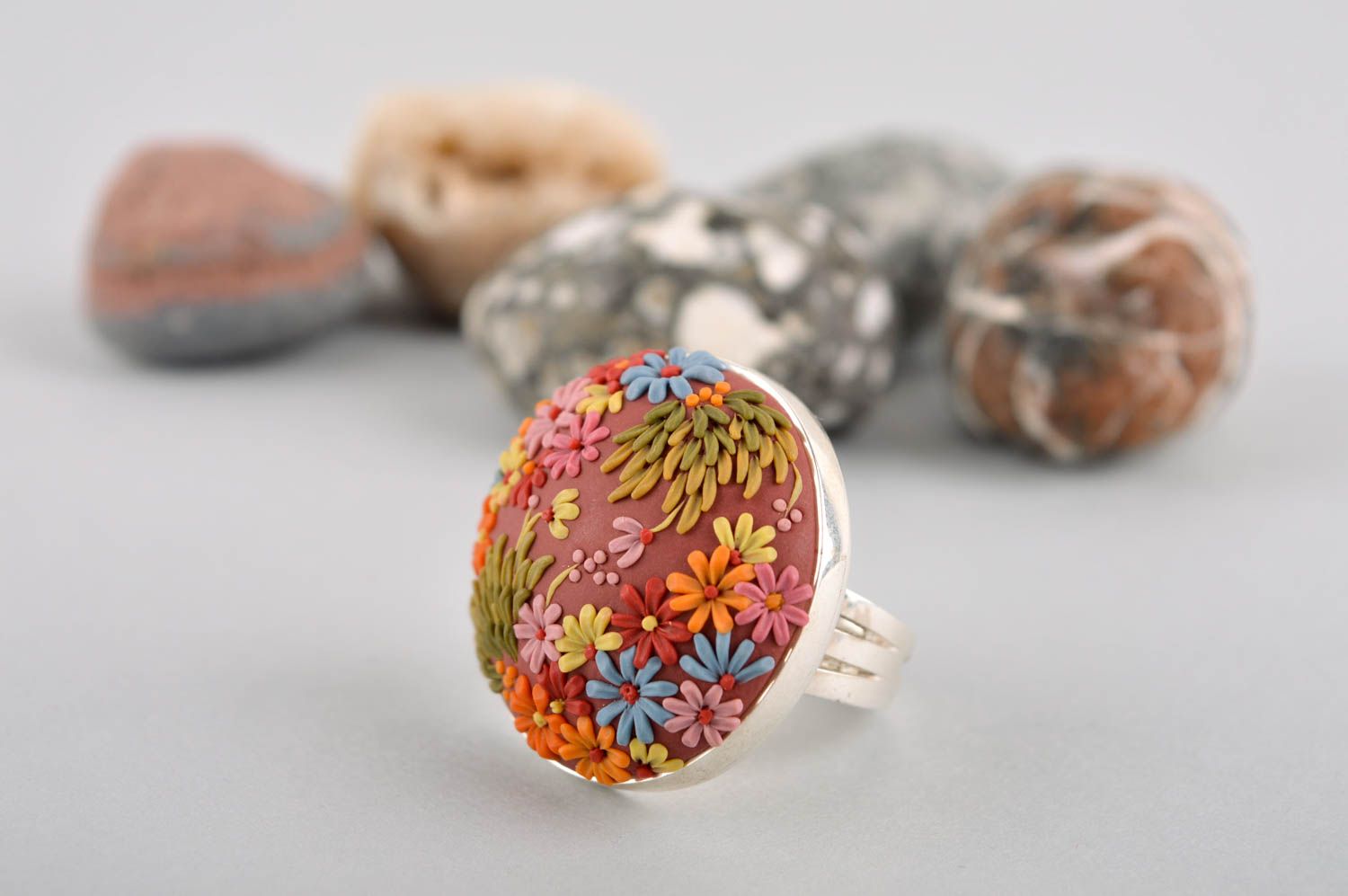 Handmade ring designer accessory unusual jewelry gift for women clay jewelry photo 1