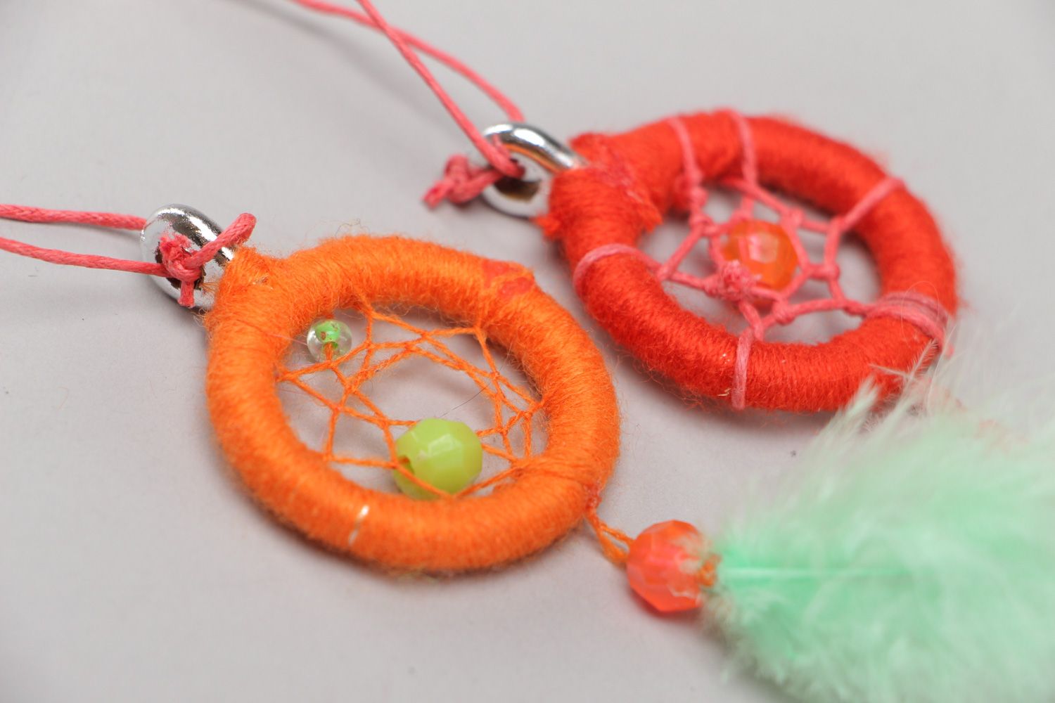 Set of handmade Native American amulets dreamcatcher pendant necklaces 2 items photo 3