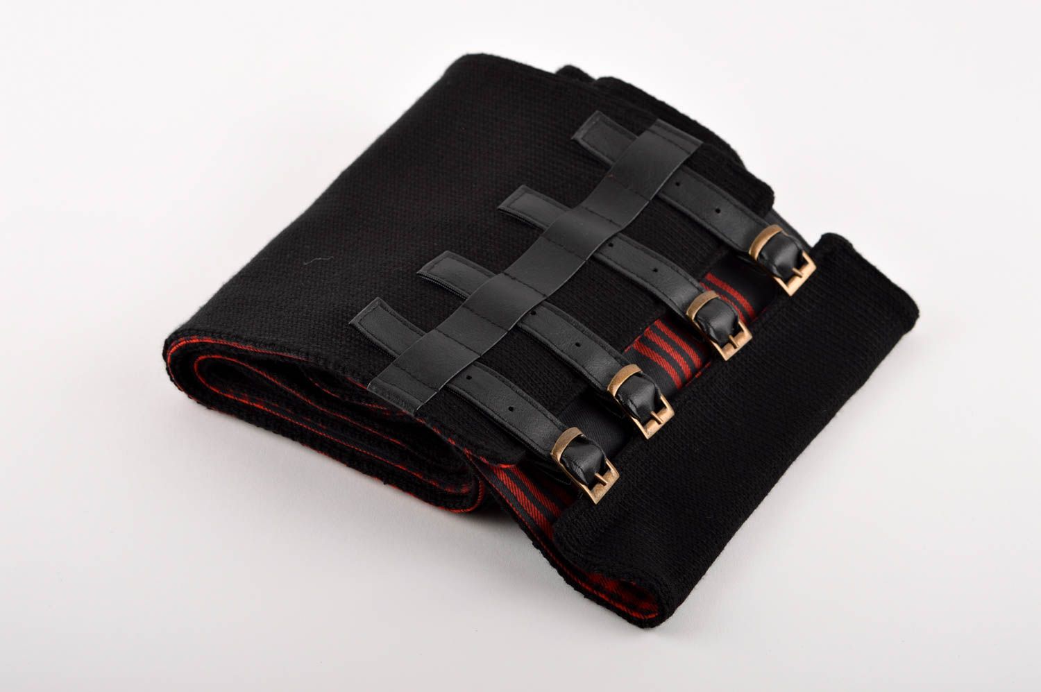 Шарф ручной работы шарф на шею черный с красной клеточкой шарф под плащ фото 1