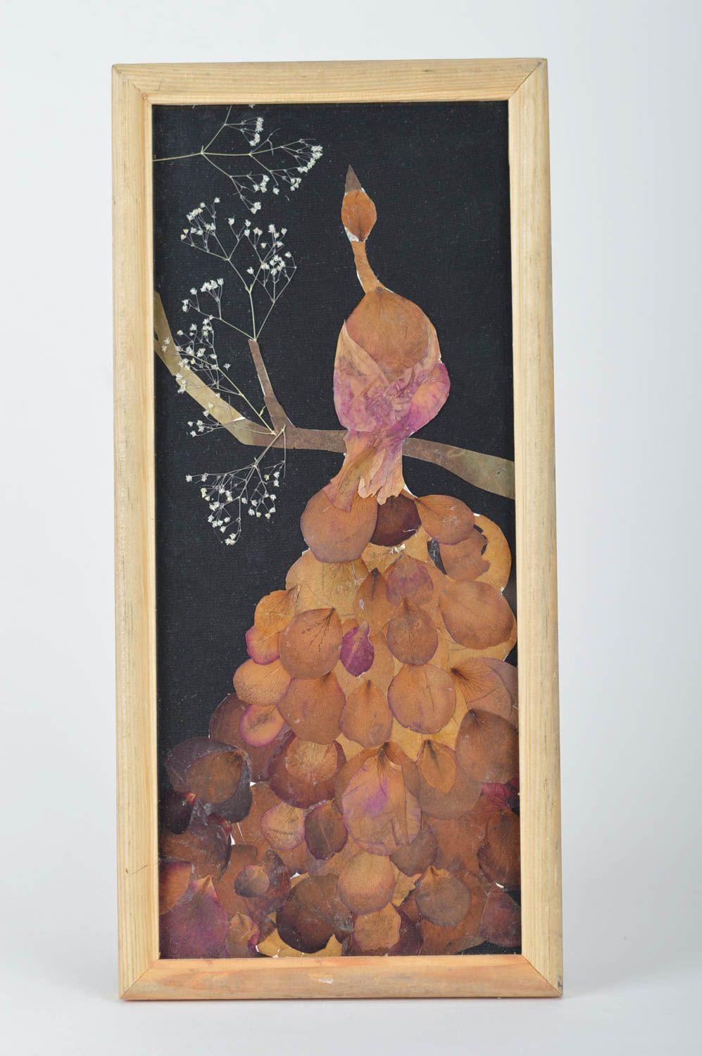 Картина из сухих листьев и лепестков роз трав на ткани ручной работы Жар-птица фото 5