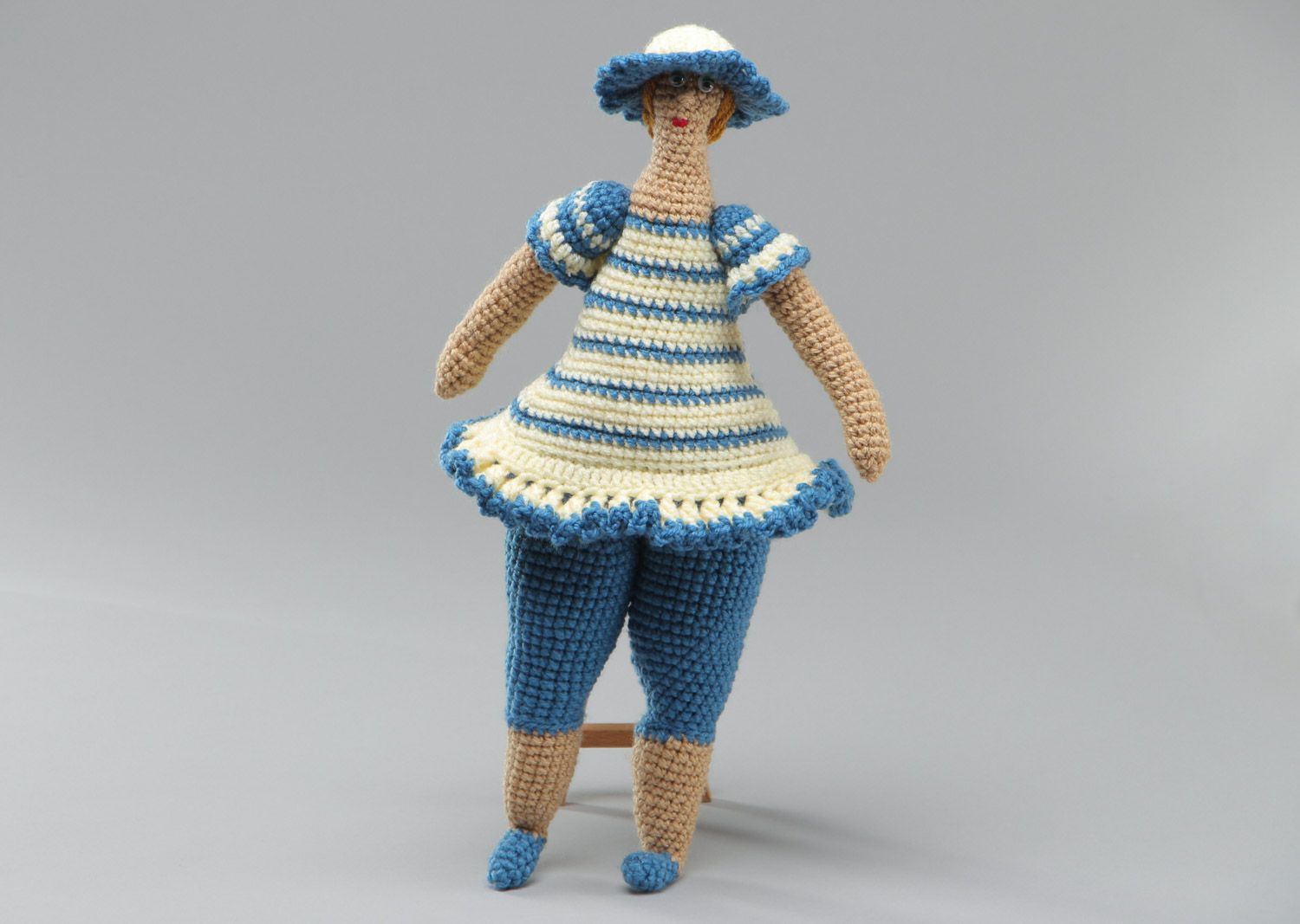 Handmade designer soft doll crochet of acrylic threads Lady photo 2