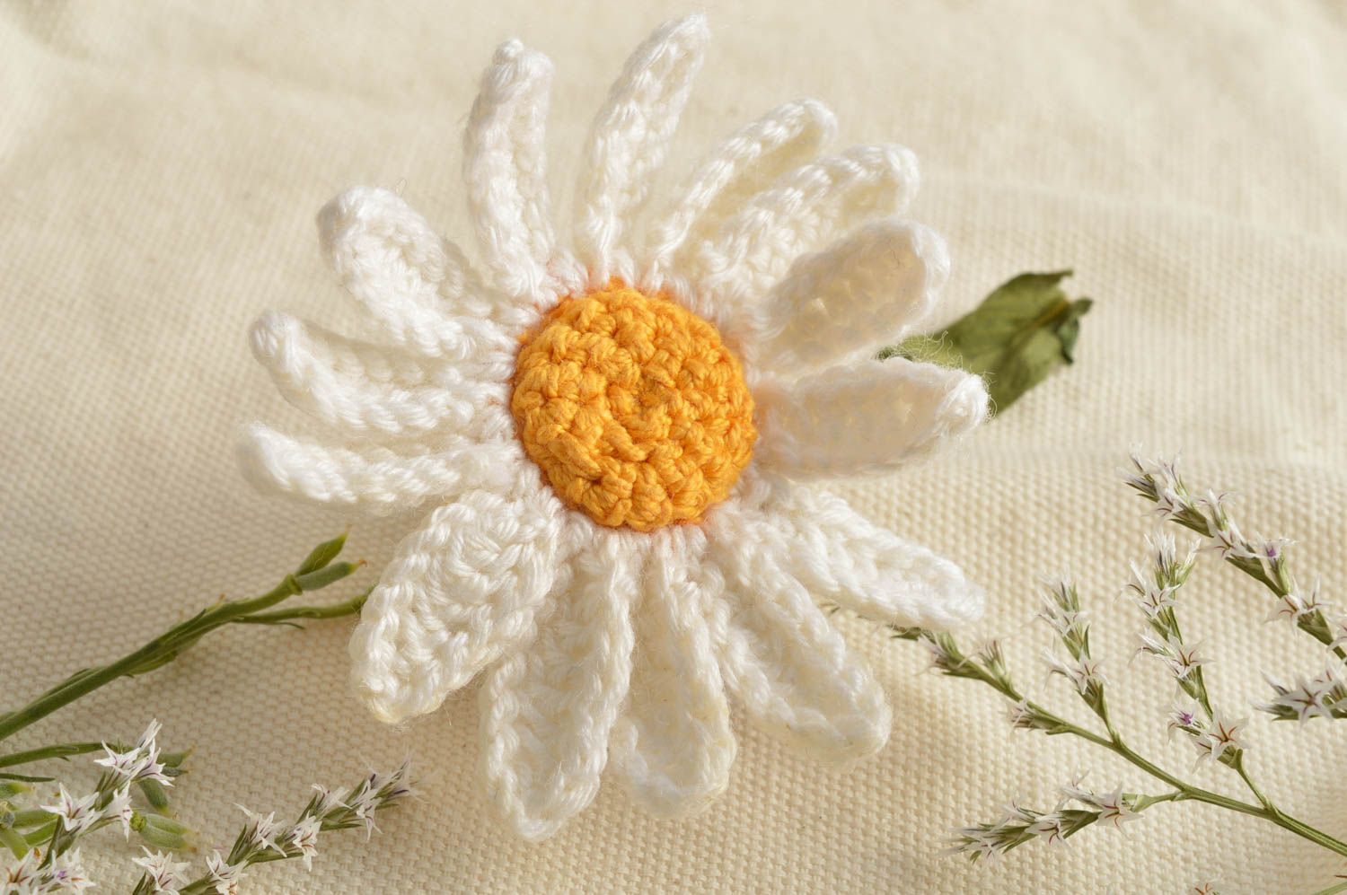 Unusual beautiful children's large crochet flower hair tie Camomile photo 1