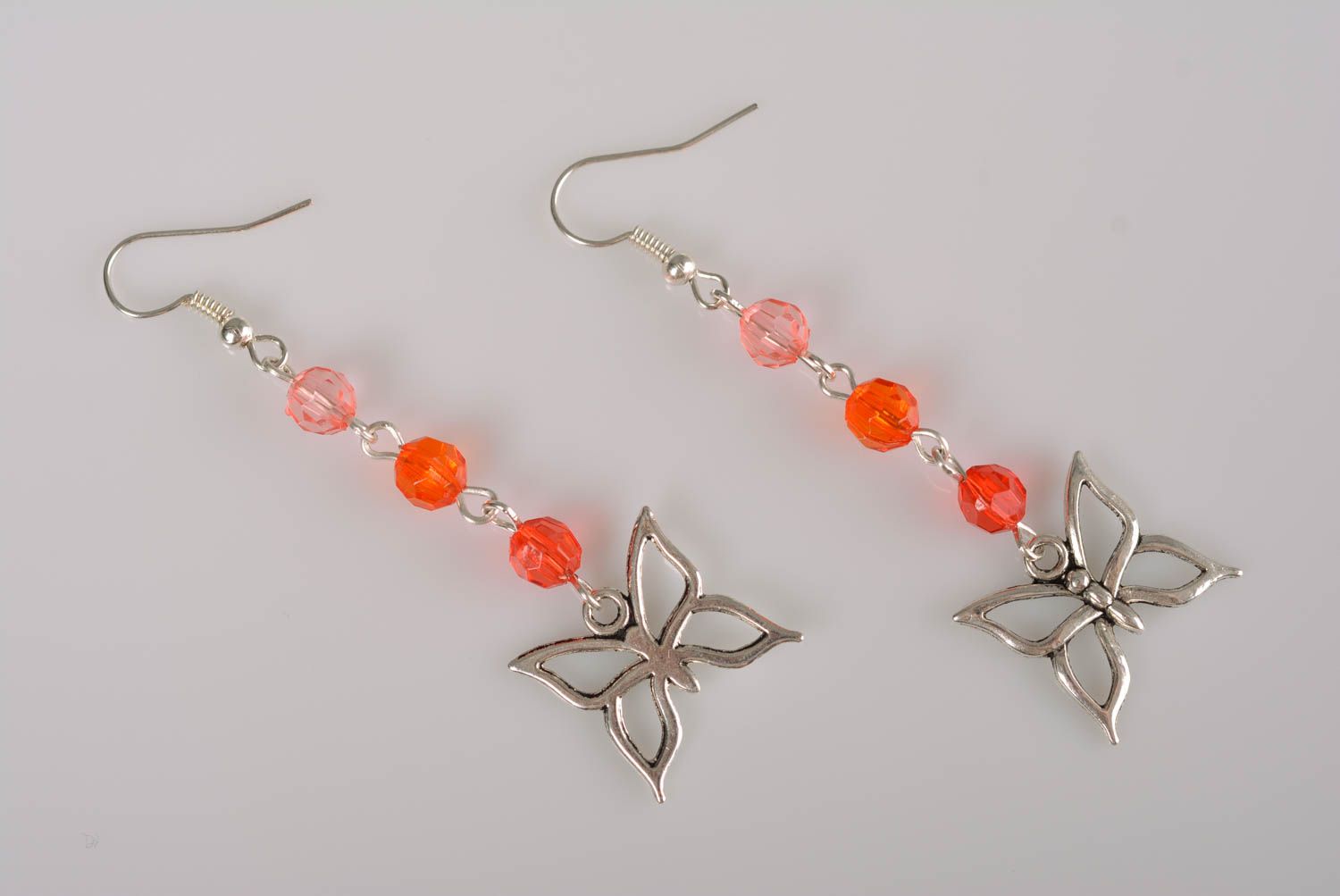Lange Ohrringe aus Metall mit Glasperlen Schmetterlinge Künstler Handarbeit foto 5