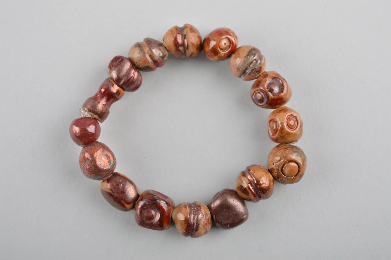 Bracelet céramique Bijou fait main perles marron design Cadeau pour femme photo 2