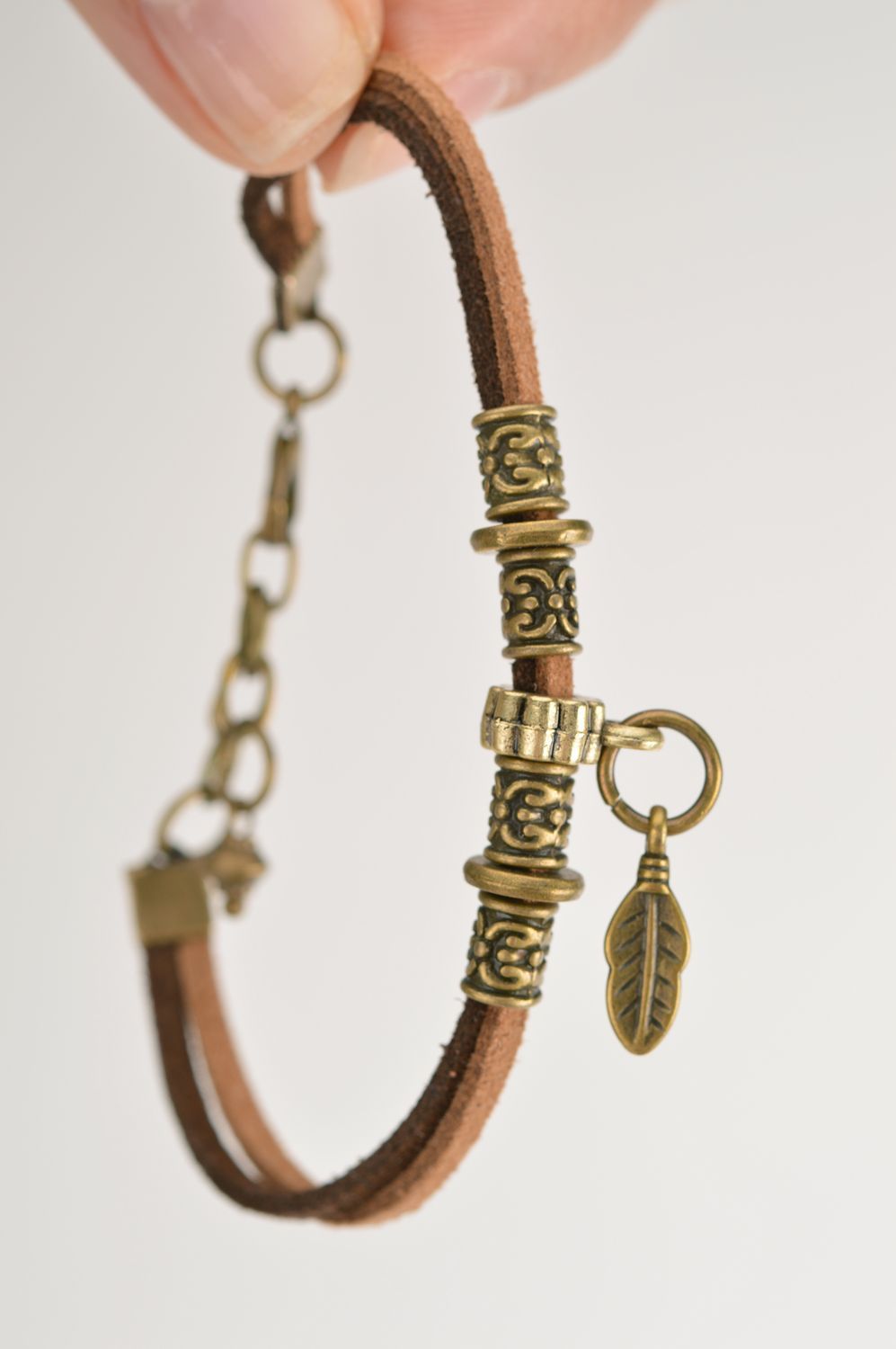 Bracelets en daim faits main 3 pièces marron accessoires bijoux pour femme photo 3