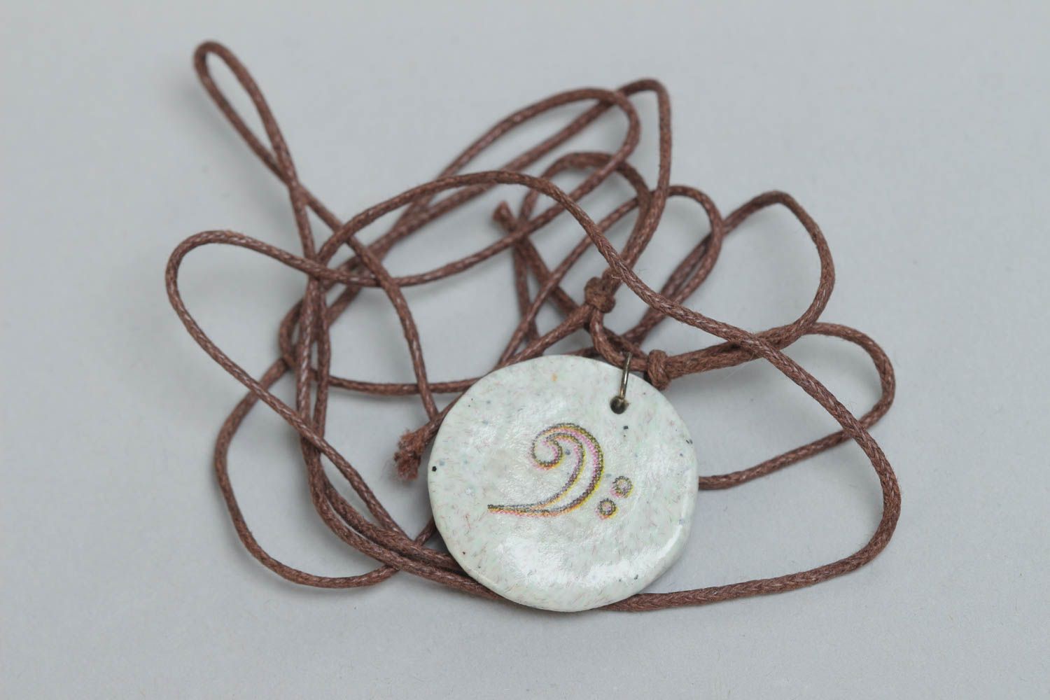 Handmade polymer clay stylish pendant with print beautiful designer accessory photo 2