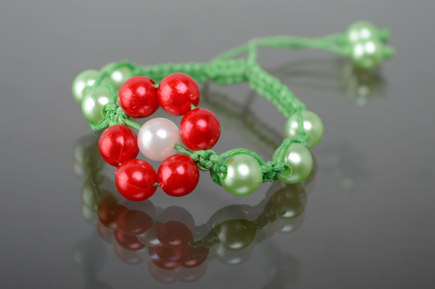 Woven macrame bracelet with ceramic beads photo 1