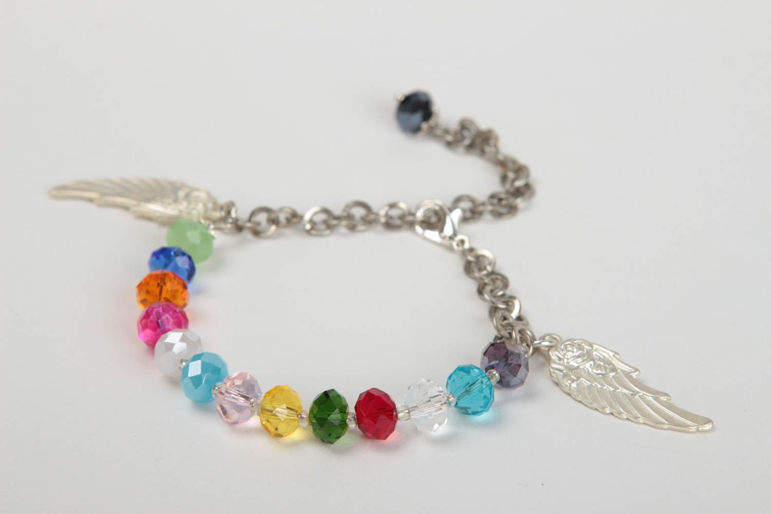 Bracelet en perles de cristal multicolore avec breloques fait main pour fille photo 3