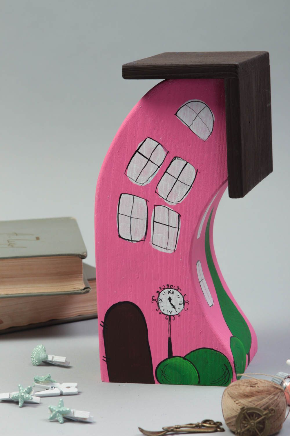 Handmade Holz Figur Deko Haus schöne Dekoration mit Acrylfarben bemalt foto 1