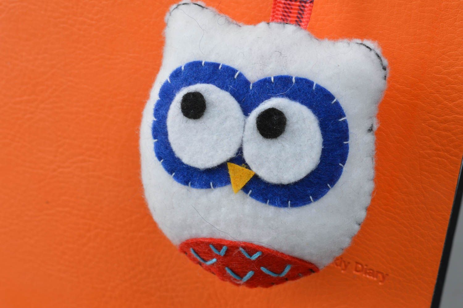 Unusual handmade designer white felt fabric soft bookmark in the shape of owl photo 2