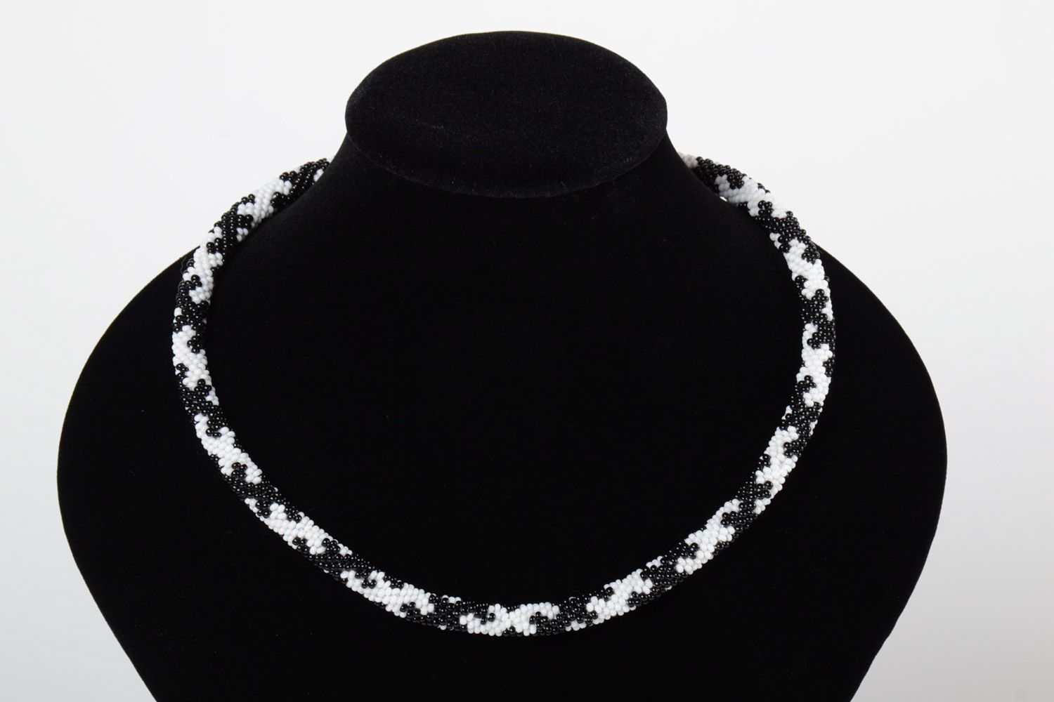 Handmade stylish designer beaded cord necklace black and white for women photo 1