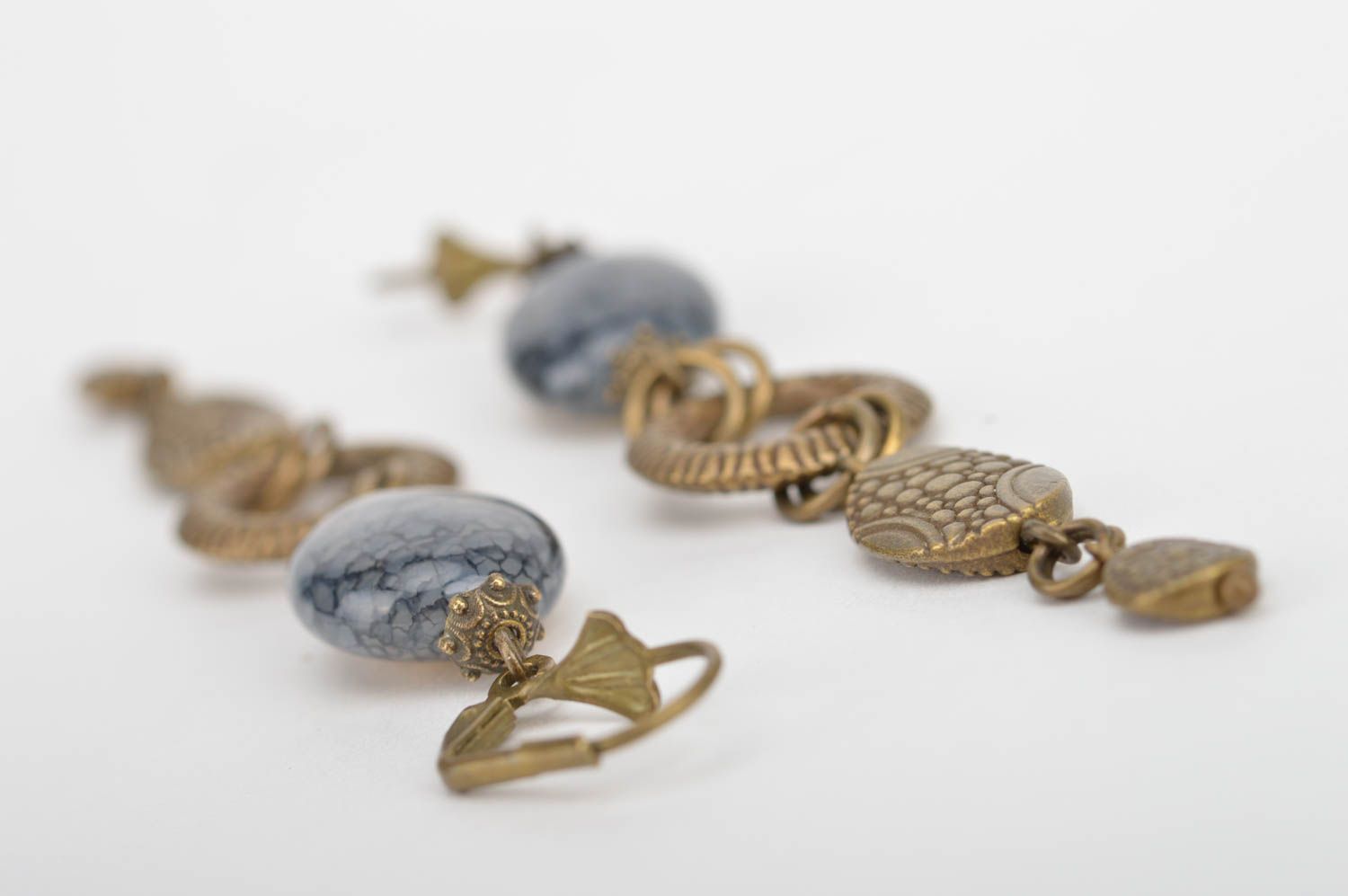 Серьги из металла и бусин массивные ручной работы женские красивые Око змеи фото 5