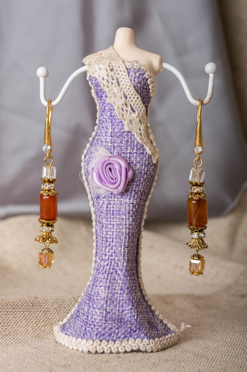 Beautiful stylish handmade designer long brass earrings with agate beads photo 1