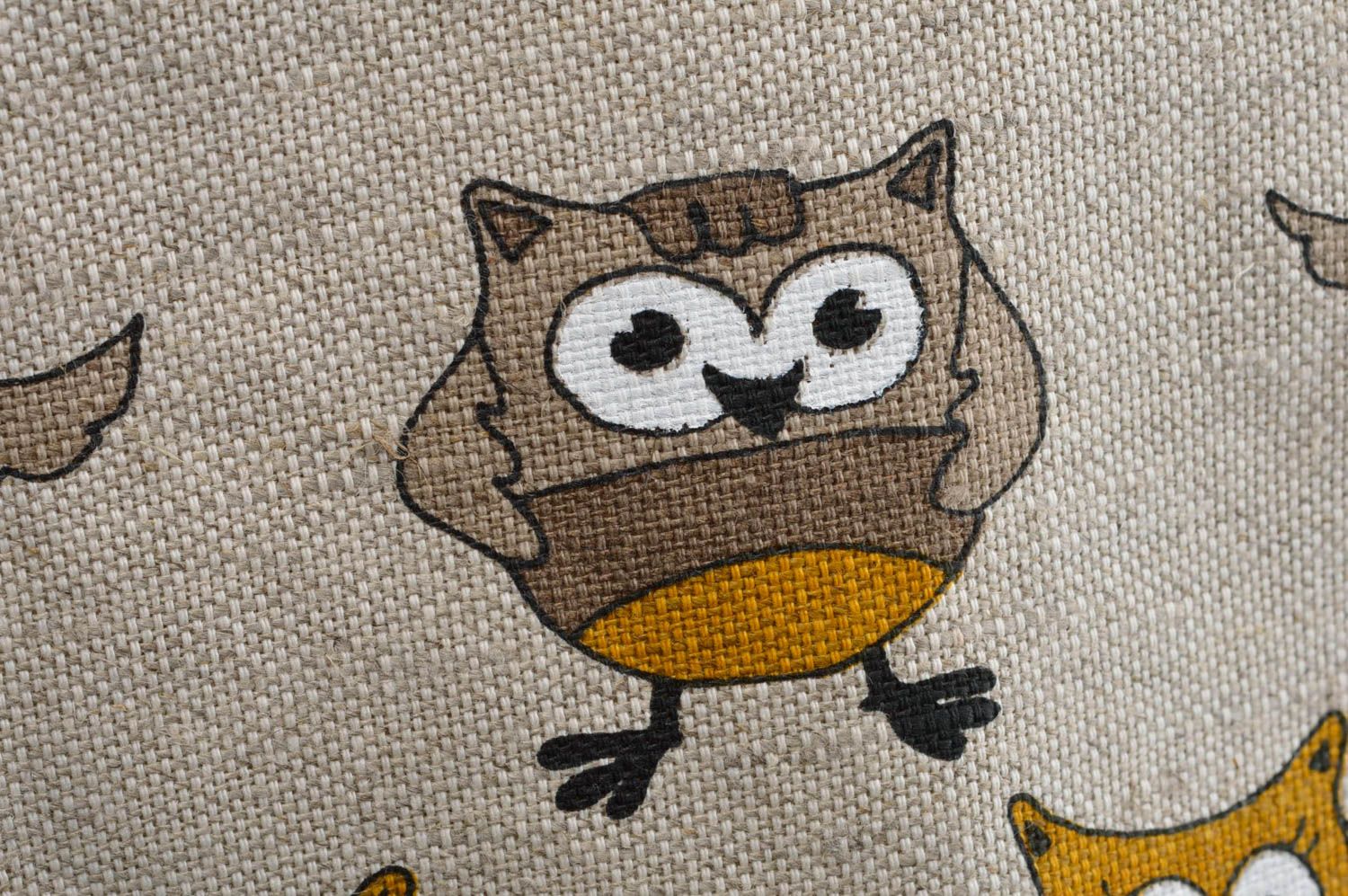 Sac en tissu de lin et coton fait main avec pochette intérieure Hiboux photo 5