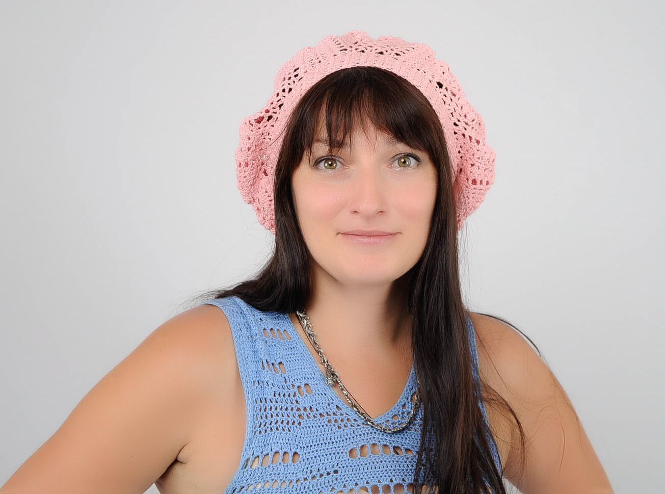 Berretto a maglia fatto a mano berretto da donna cappello colore rosa
 foto 3