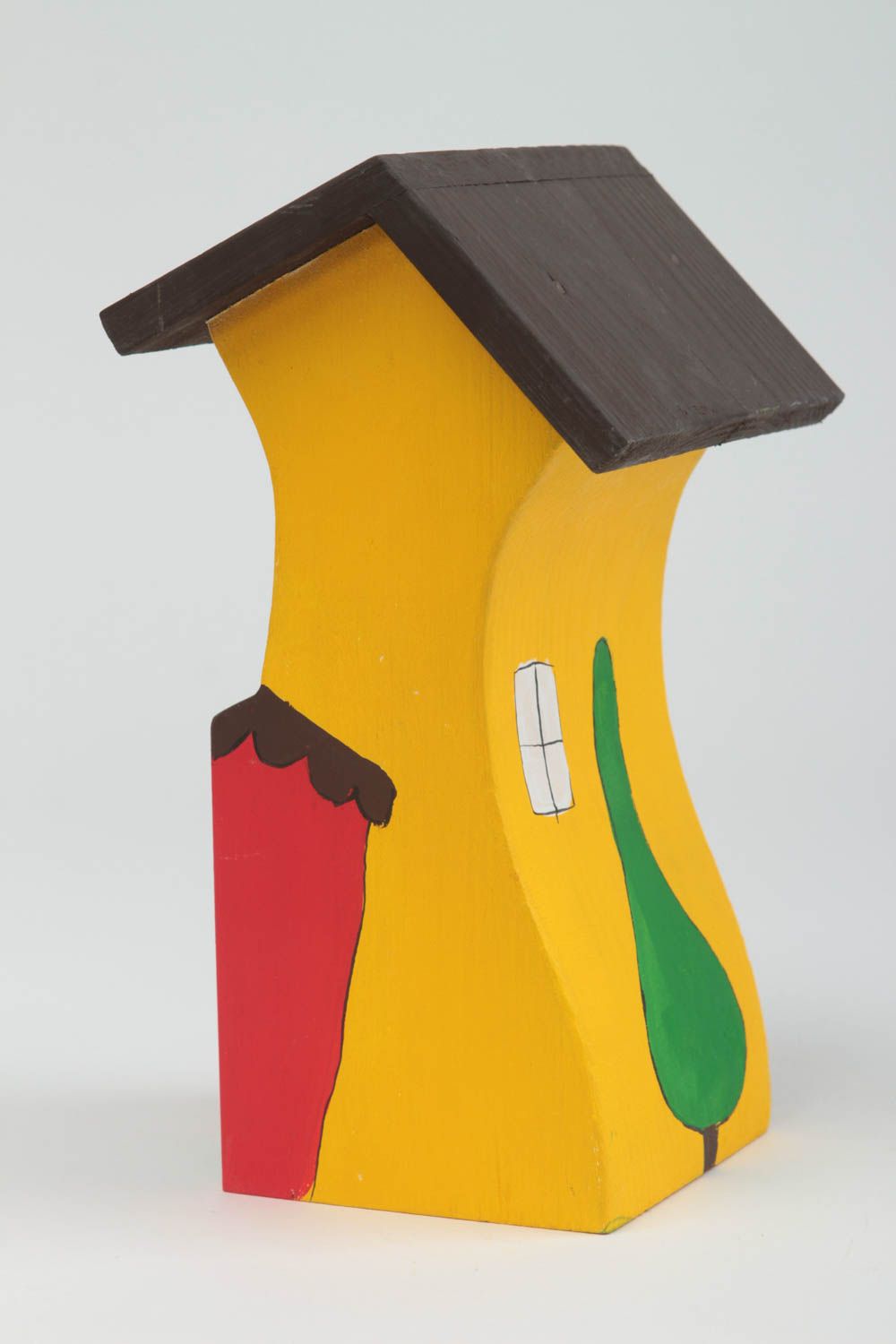 Maisonnette en bois faite main Figurine déco Cadeau original jaune peinte photo 3