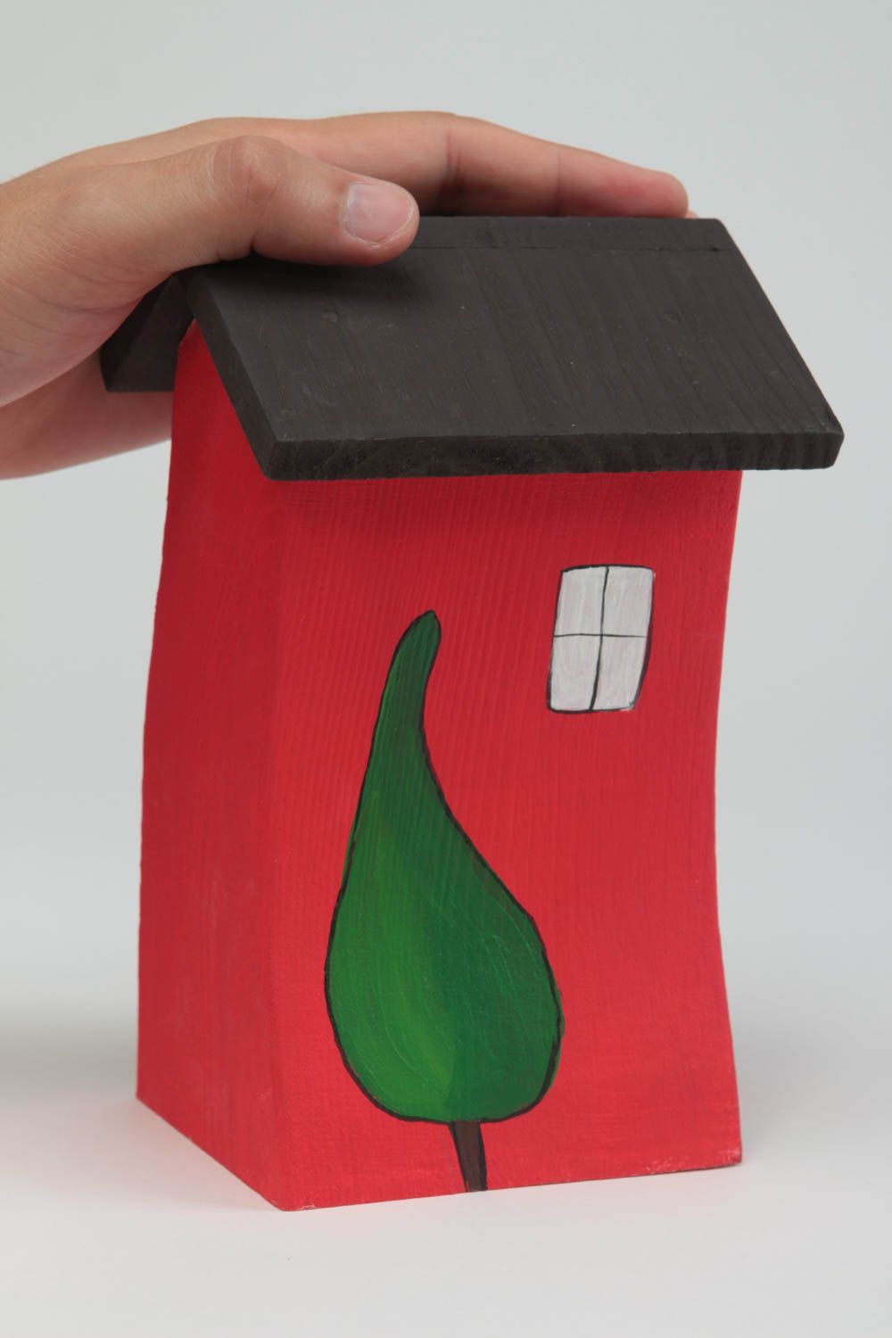 Maisonnette en bois faite main Petite figurine Cadeau original rouge écologique photo 5