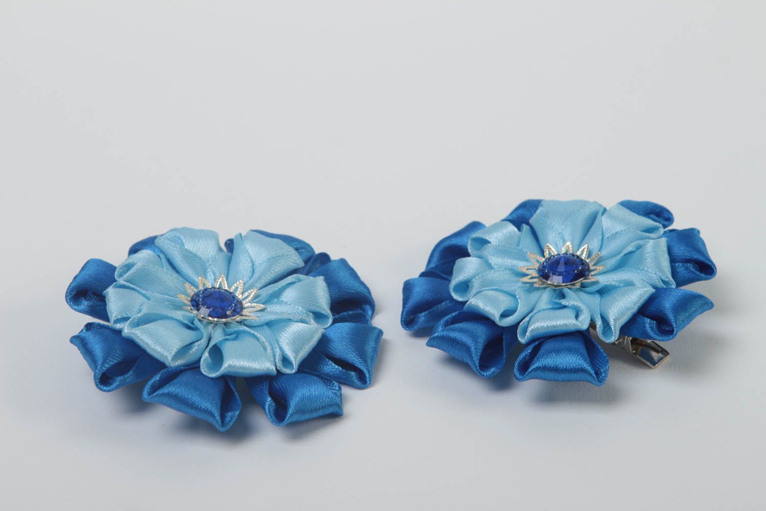Set of 2 hair clips handmade flower accessories kanzashi flowers hair jewelry photo 3