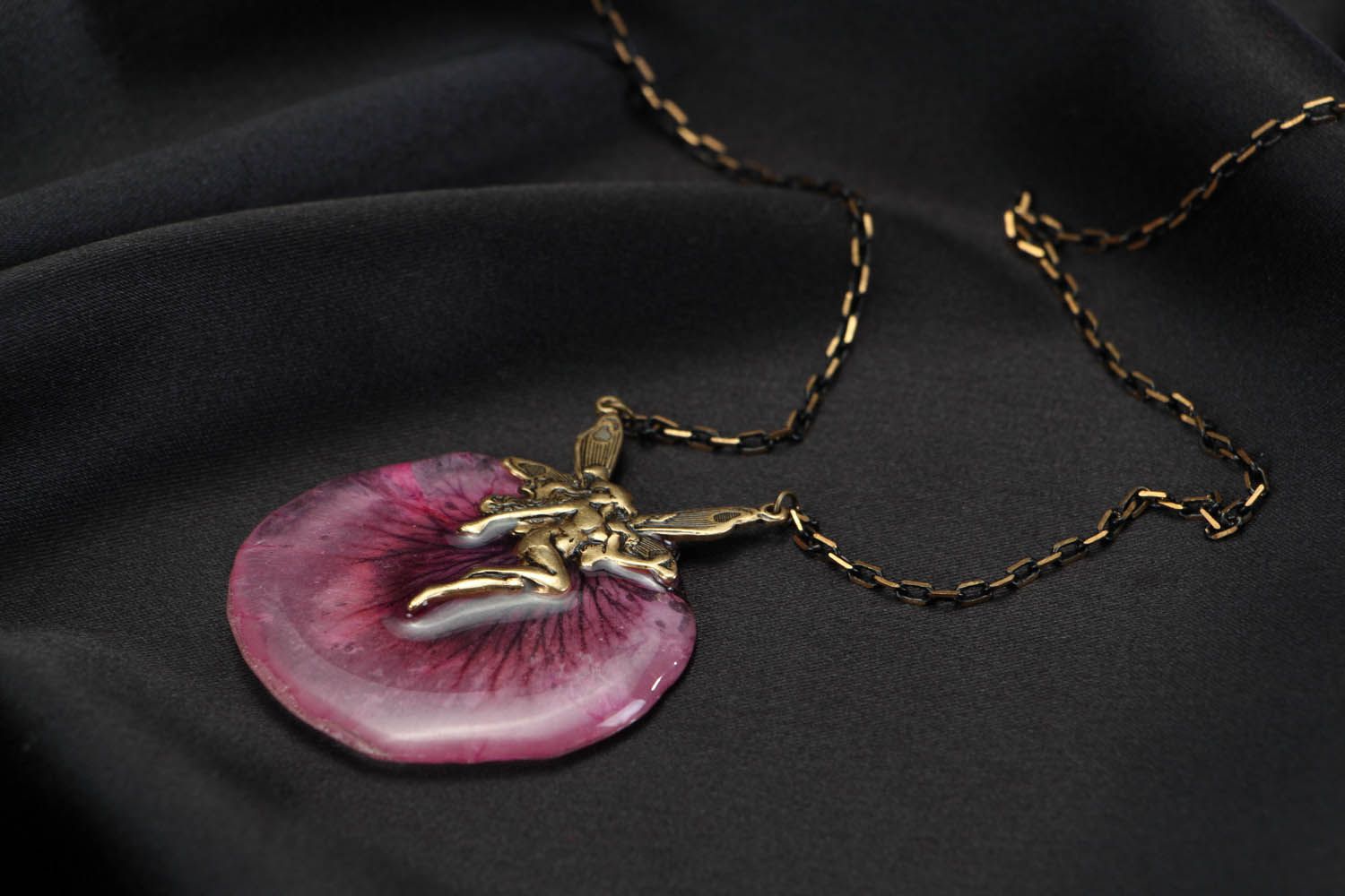 Pendant on a long chain with natural flower photo 3