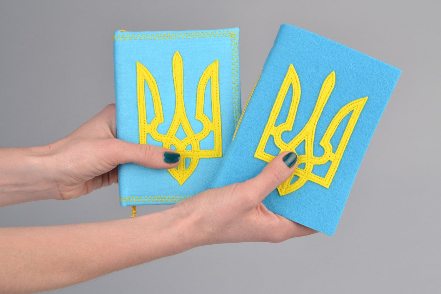 Set of 2 handmade notebooks with fabric covers with Ukrainian coat of arms photo 2