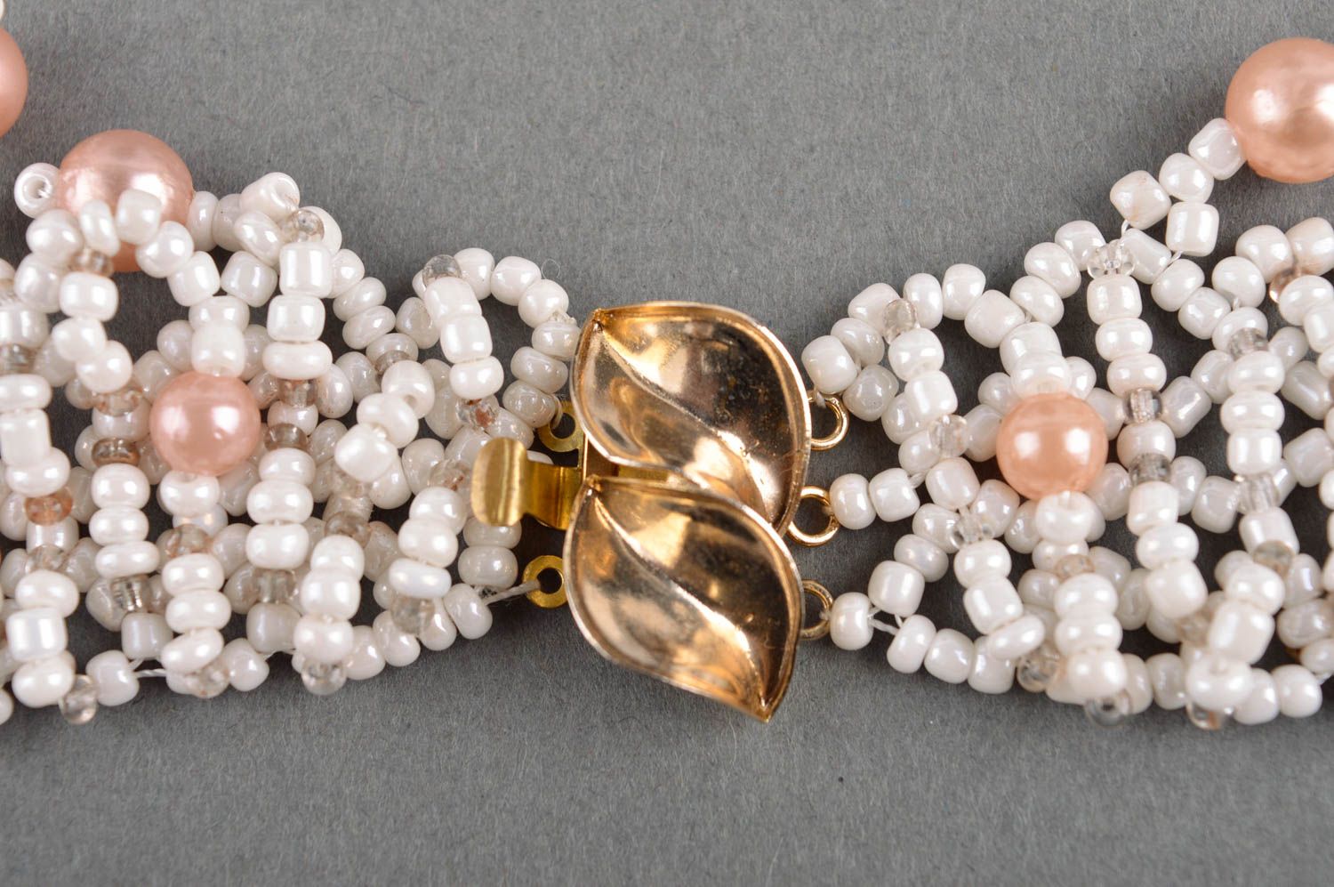 Collier en perles de rocaille Bijou fait main blanc rose Accessoire femme photo 4