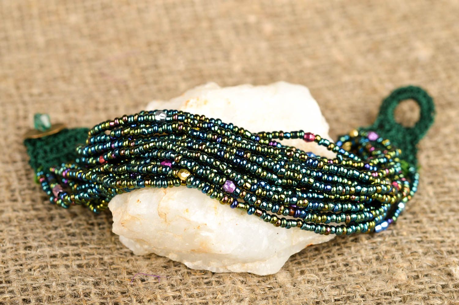 Bracelet perles rocaille Bijou fait main vert au crochet Accessoire femme  photo 1