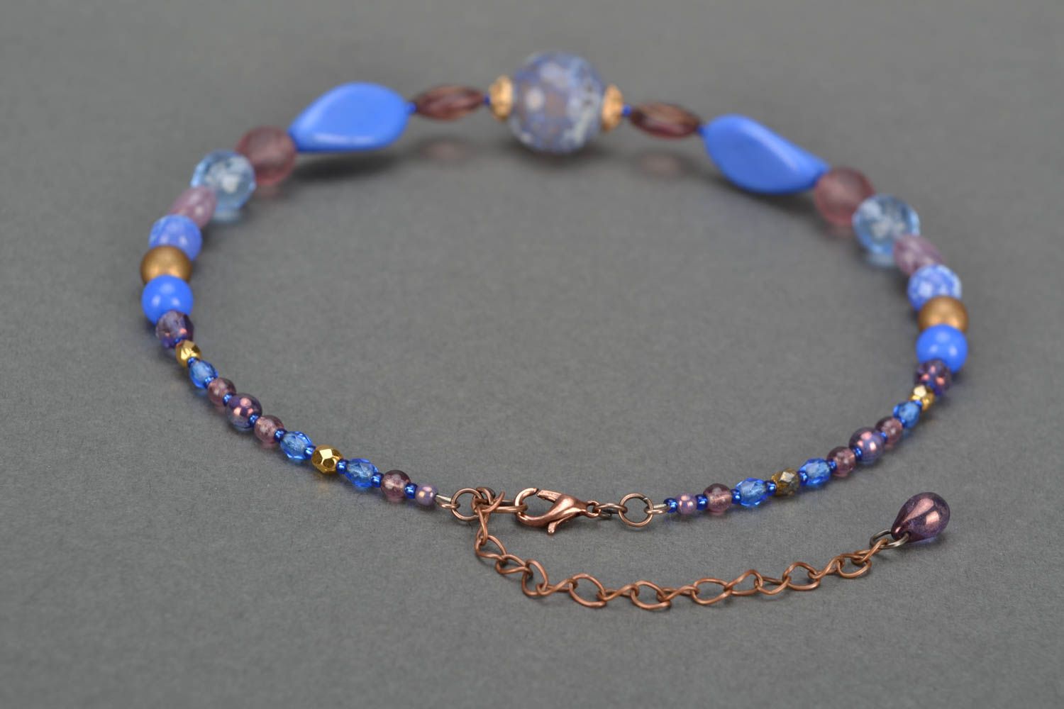 Unusual handmade designer necklace with natural stone and glass beads Provence photo 4