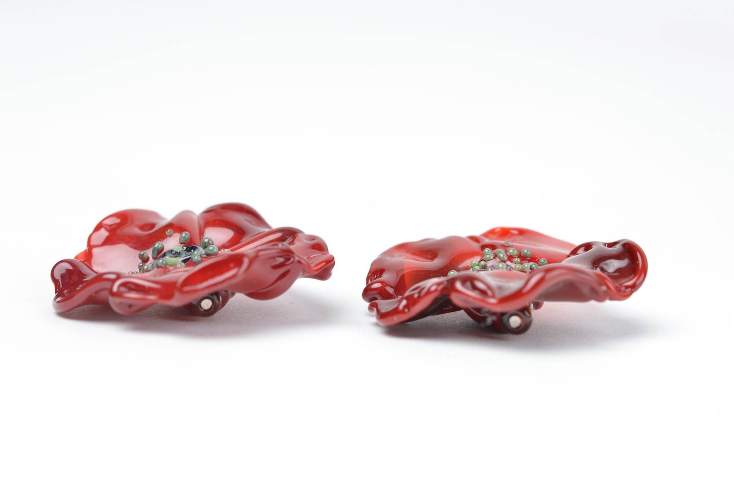 Boucles d'oreilles pendantes Bijou fait main Cadeau femme Pavots rouges en verre photo 2