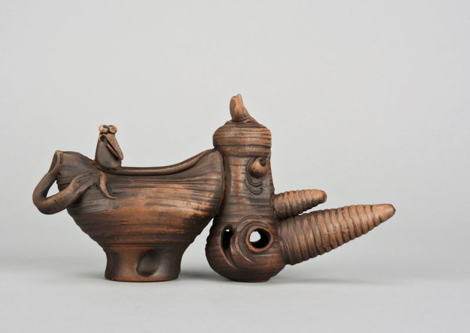Statuetta rinoceronte in argilla fatta a mano figurina decorativa in ceramica 
 foto 1