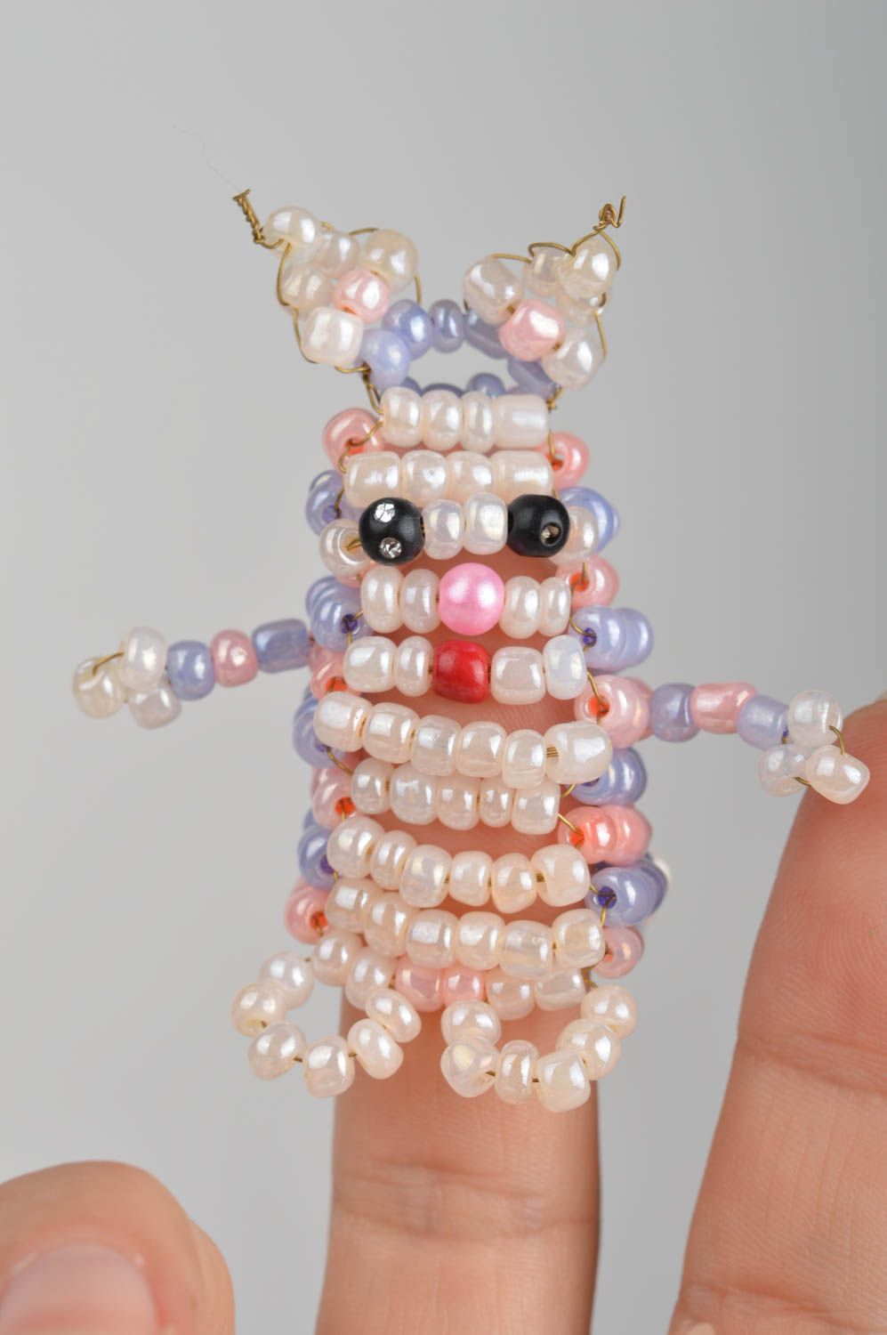 Unusual lovely handmade woven bead finger puppet toy for children Kitten photo 4