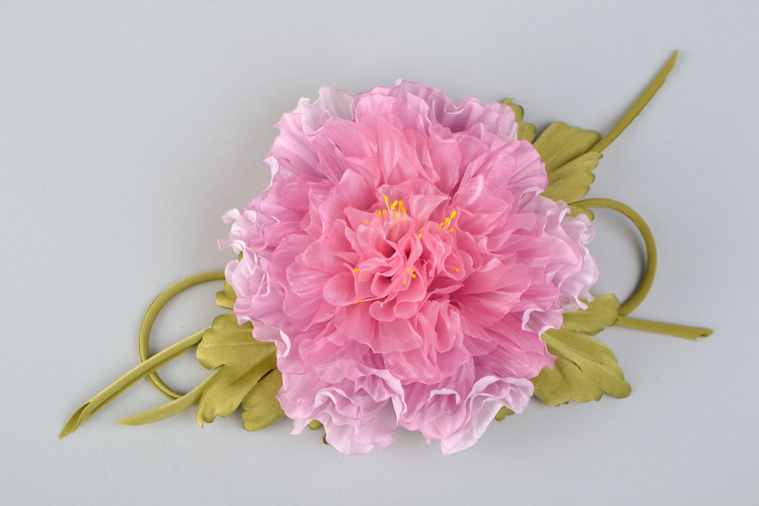 Broche et barrette en tissu faite main de couleur rose accessoire Pivoine photo 1