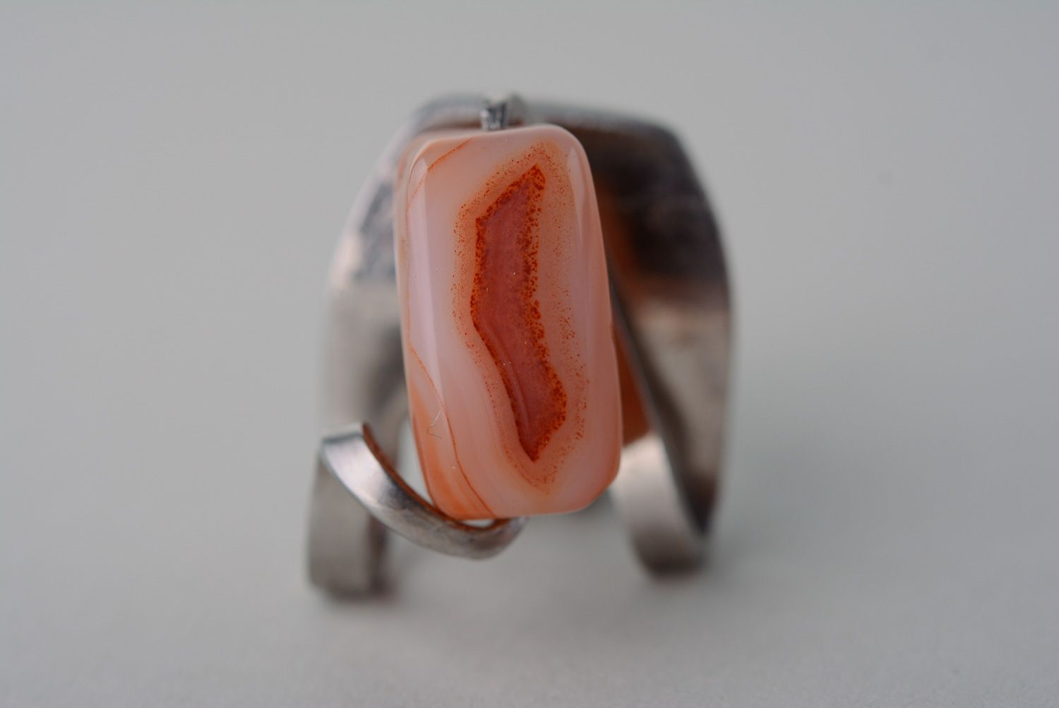 Металлическое кольцо из мельхиора с натуральным камнем фото 5