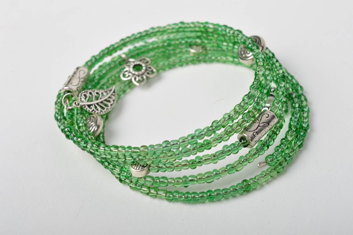 Украшение ручной работы браслет на руку спиральный браслет из бисера зеленый фото 5