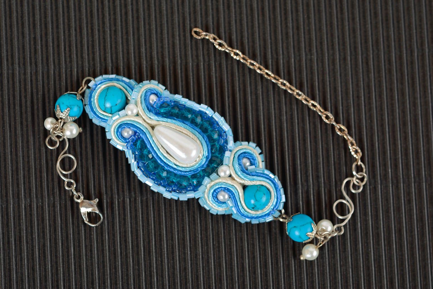 Bracelet soutache Bijou fait main Accessoire femme bleu avec turquoise photo 1