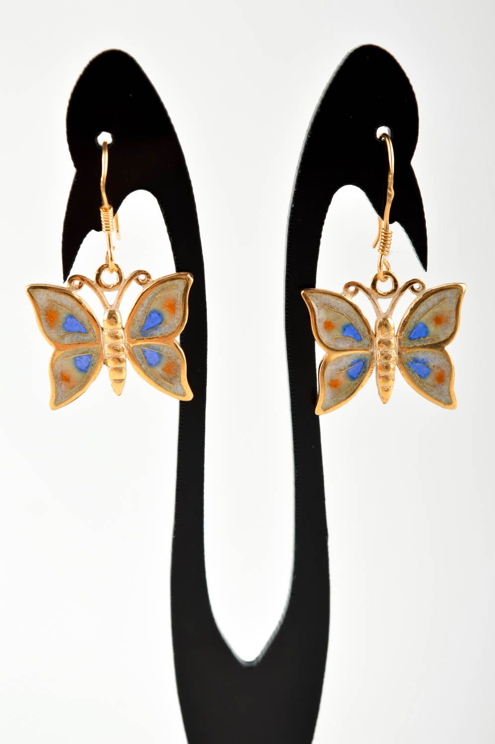 Boucles d'oreilles papillons Bijou fait main laiton émail Cadeau pour femme photo 2