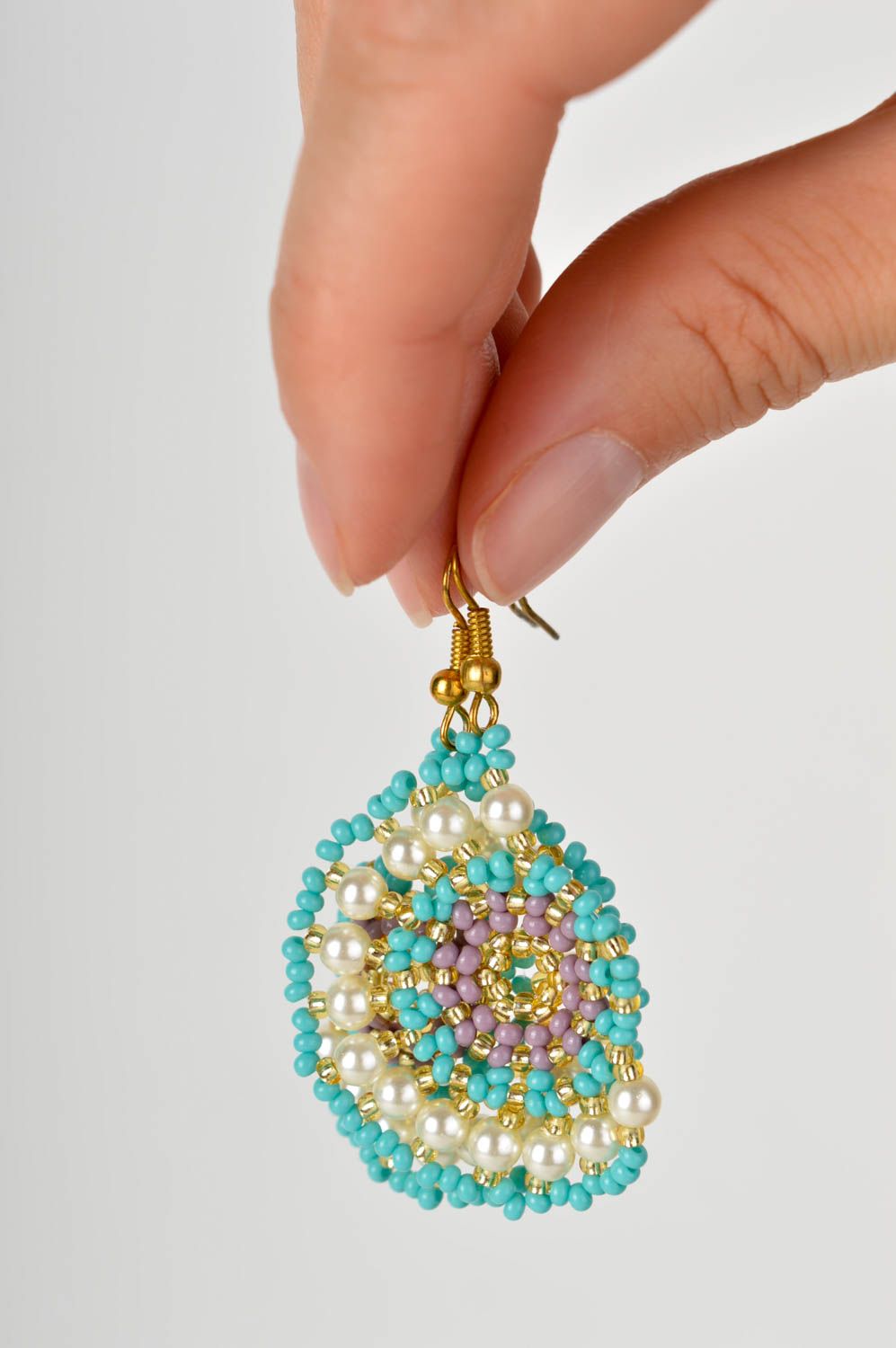 Handmade stylish beaded earrings unusual accessory blue cute earrings ideas photo 5