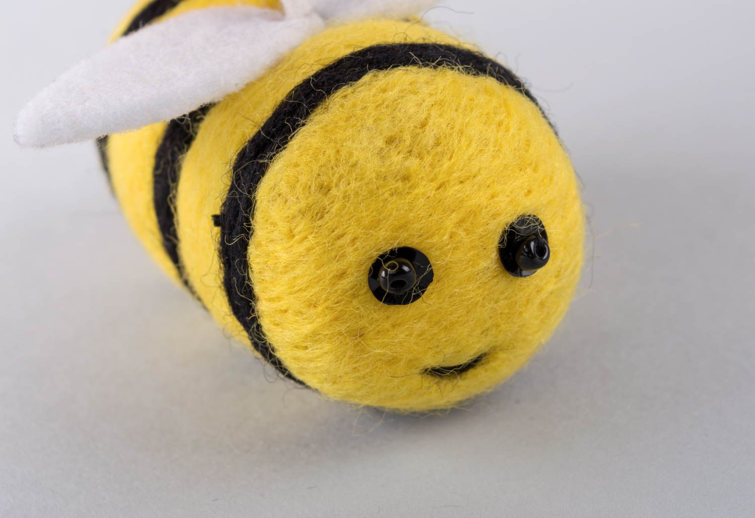 Handmade designer bee figurine soft toy made of wool unique present for children photo 4