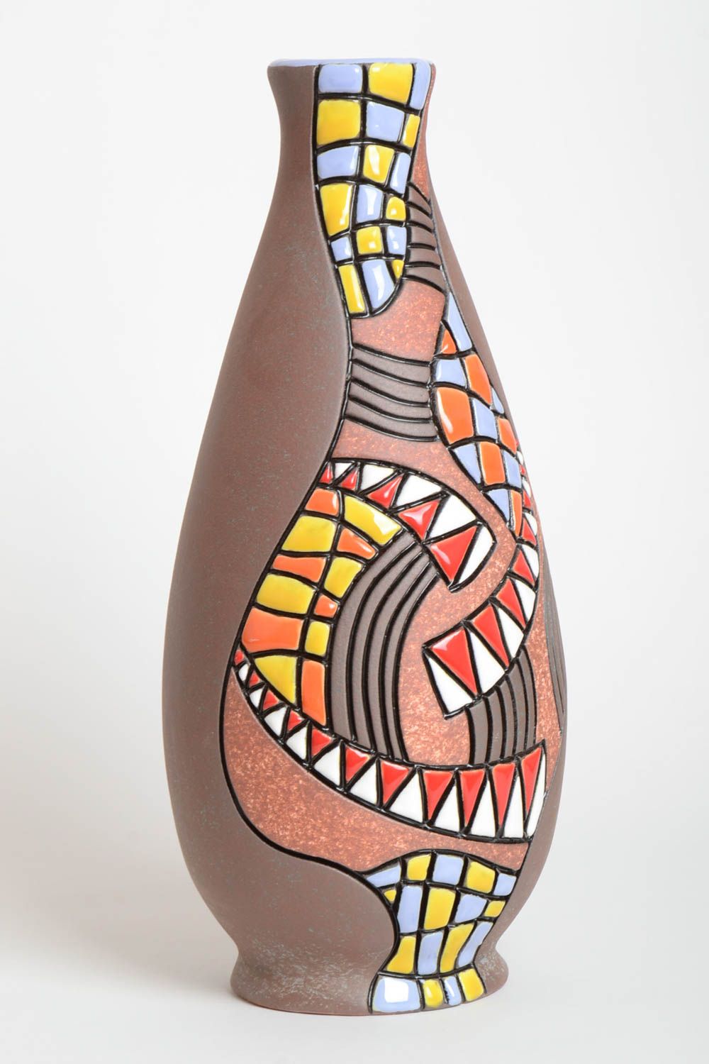 Vase argile Déco maison fait main Cadeau original avec ornements géométriques photo 2