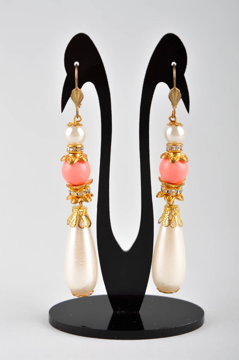 Handmade earrings pearl earrings coral jewelry designer accessories for girls photo 2