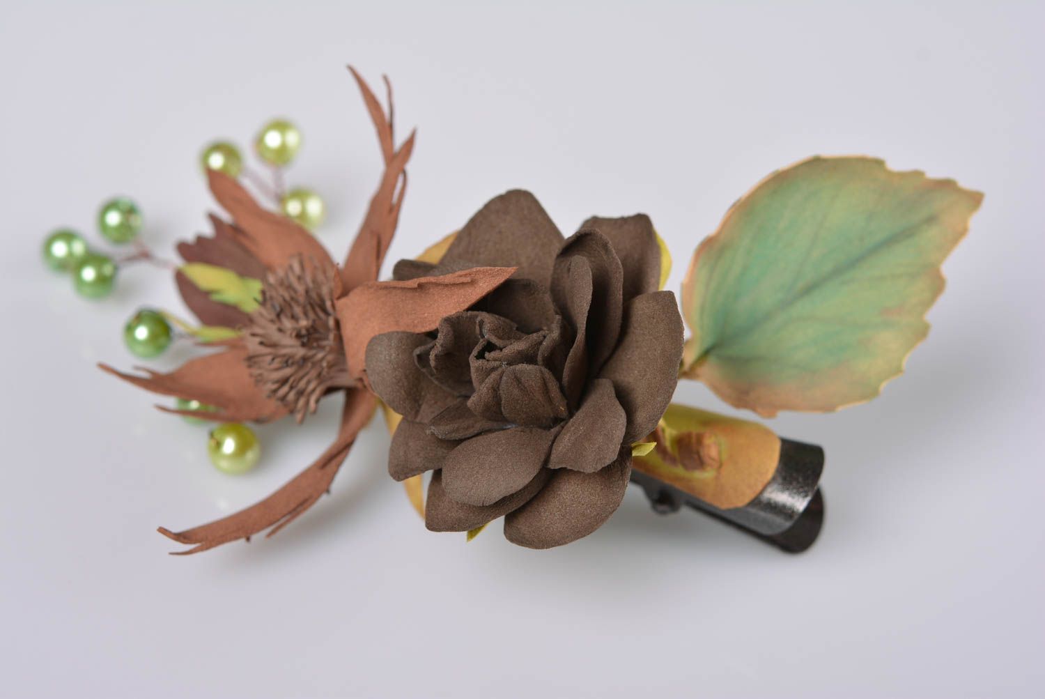 Beautiful hairpin made of foamiran handmade stylsih hair accessory with rose photo 1