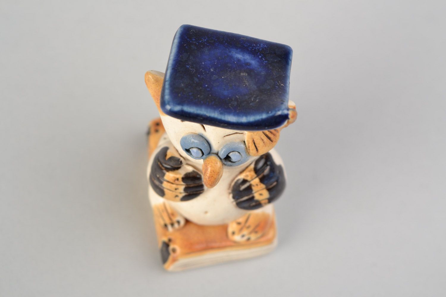 Ceramic decorative painted figurine little cute owl on the book for home decor photo 3