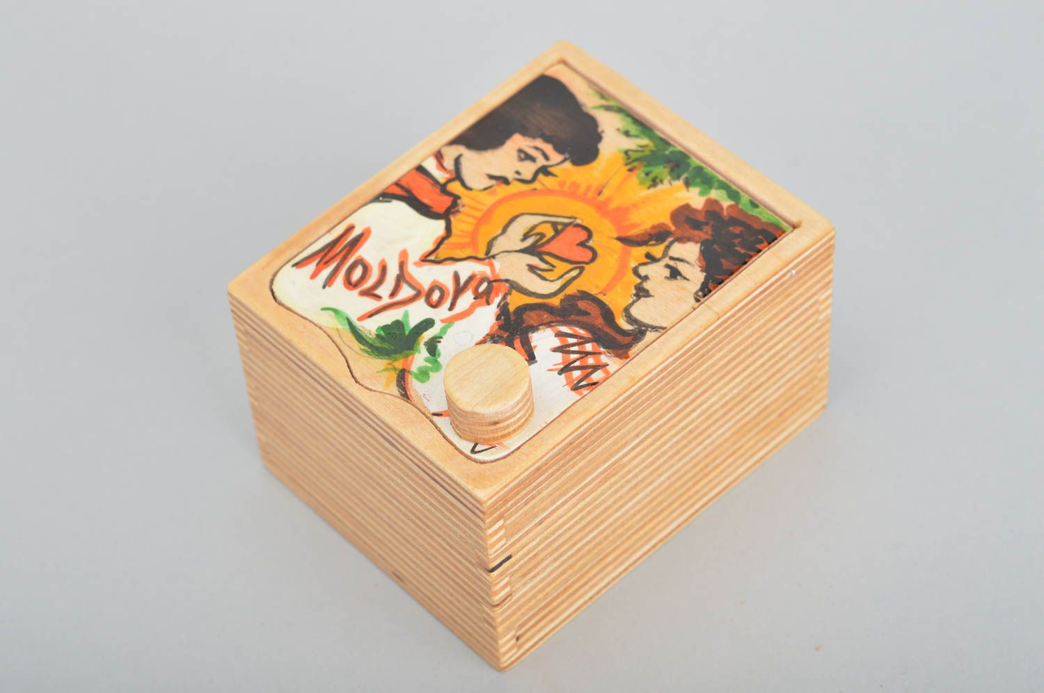 Coffret carré en bois de contreplaqué fait main peint à bijoux accessoire photo 3