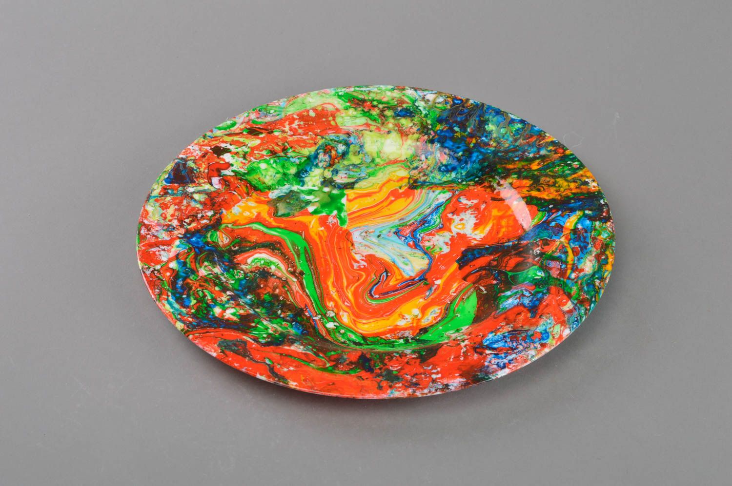 Beautiful bright handmade designer glass wall plate with marbling Revival photo 1