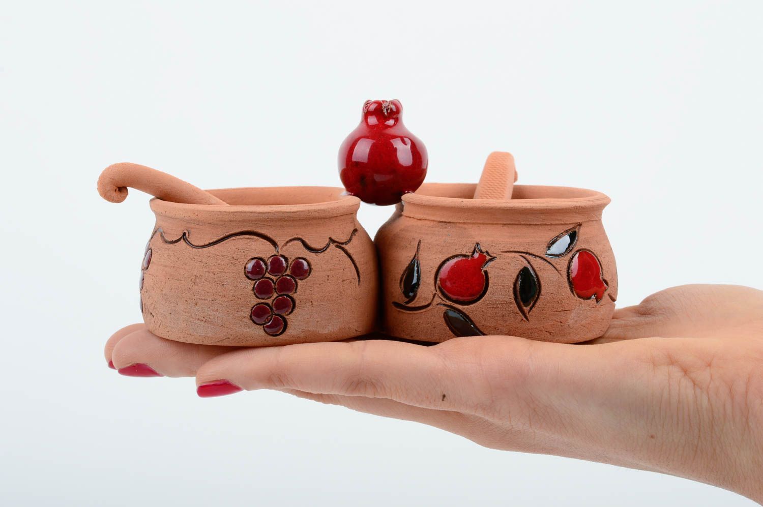 Pots à épices faits main Vaisselle céramique avec cuillères 2 pcs Cadeau femme photo 2